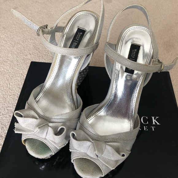 white and silver wedges